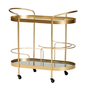 Baxton Studio Kamal Modern and Contemporary Glam Brushed Gold Finished Metal and Mirrored Glass 2-Tier Mobile Wine Bar Cart Baxton Studio restaurant furniture, hotel furniture, commercial furniture, wholesale dining room furniture, wholesale kitchen cart, classic kitchen cart
